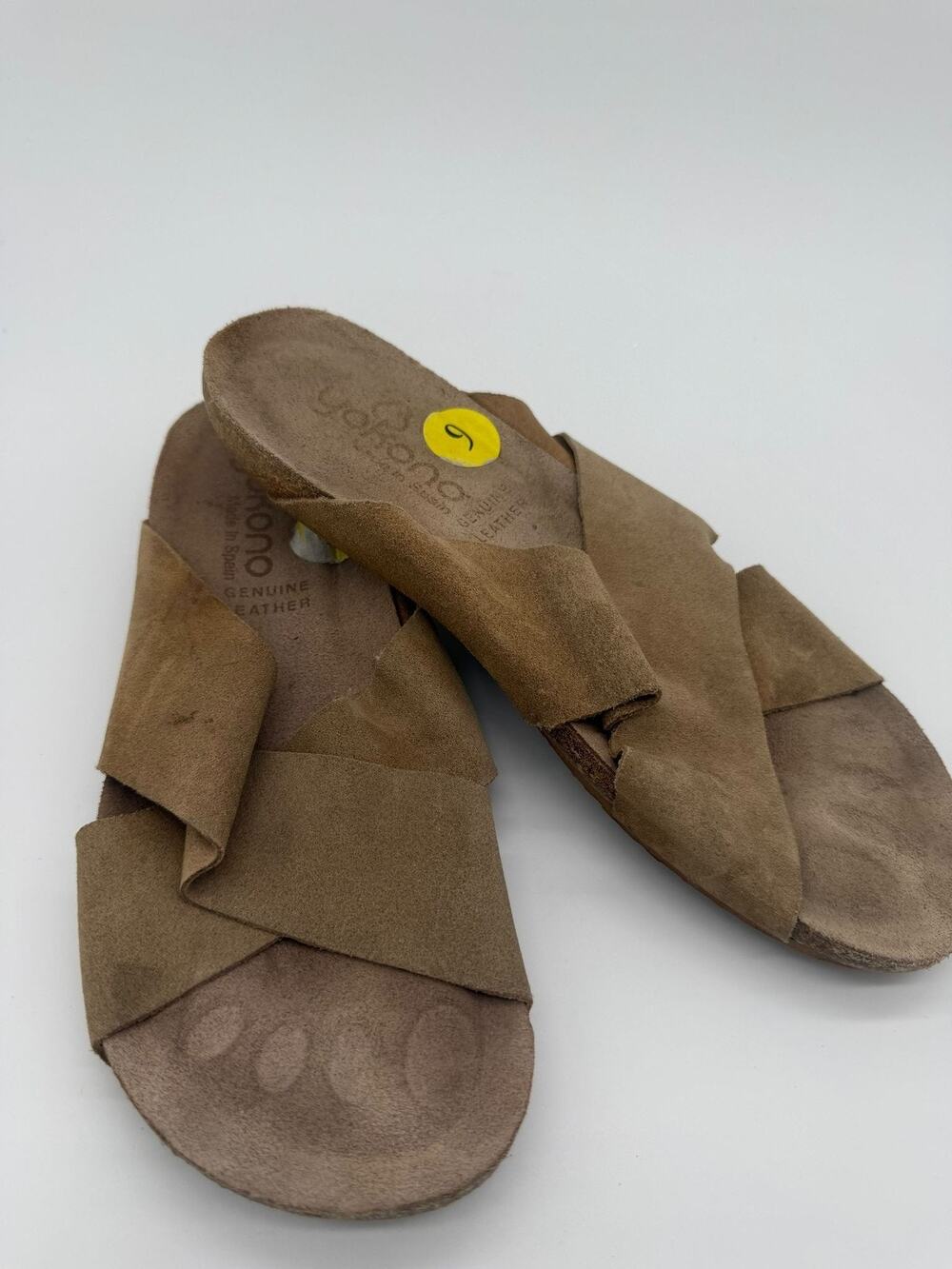 Yokono Sandals Shoes Womens Size 9 Brown Suede Leather Slide Comfort Made Spain